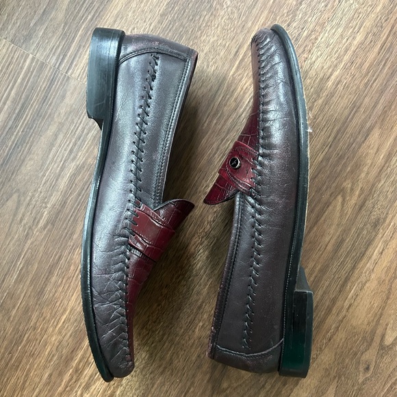 FLORSHEIM Leather Burgundy Croc Embossed Moc-Toe Slip On Loafers Men’s Size 11 D - Picture 4 of 12